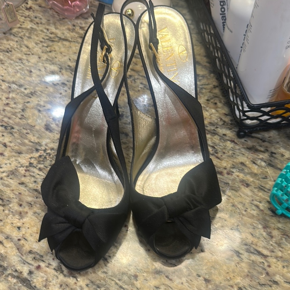 Valentino Black Suede Slingback Heels